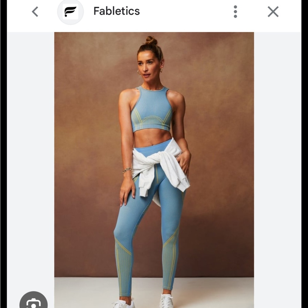 Fabletics Sky Blue and Mustard Activewear Ensemble